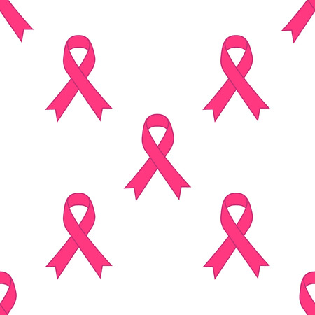 Breast cancer awareness pink ribbon seamless pattern isolated on white background. Vector illustration EPS10のイラスト素材