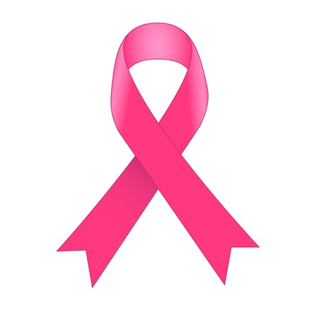 Realistic breast cancer awareness pink ribbon pattern isolated on white background. Vector illustration のイラスト素材