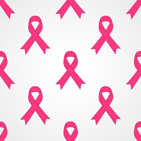 Breast cancer awareness pink ribbon seamless pattern isolated on white background.の写真素材