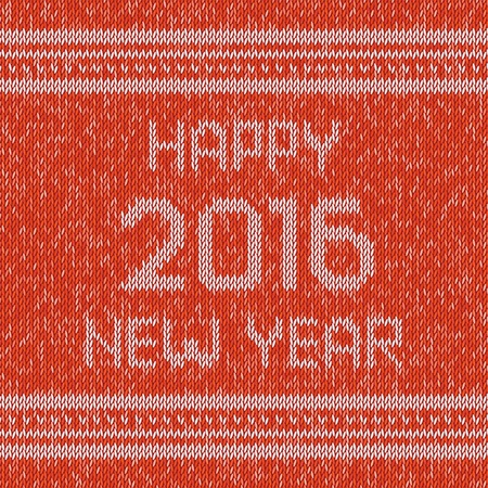 Christmas red knitted sweater design pattern. Happy New Year 2016 text.のイラスト素材
