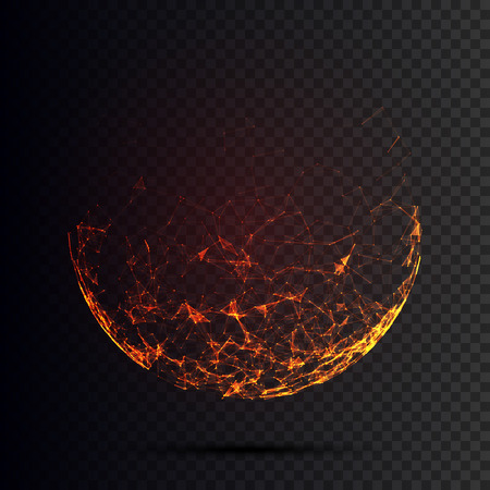 Abstract vector mesh half red spheres. Futuristic technology low poly style. Elegant dots for business presentations. Flying debris lines on transparent background. Illustration eps10のイラスト素材