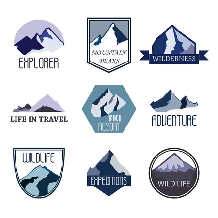 Set of mountain adventure and expedition logo badges collections. Travel emblems vectorのイラスト素材