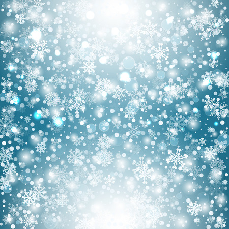 Snowflakes blue background. Geometric natural flakes shapes elements. Greetings banner winter holiday. Vectorのイラスト素材