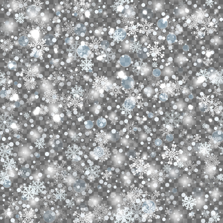 Snowflakes blue seamless background. Geometric natural flakes shapes elements. Greetings banner winter holiday. Vector illustrationのイラスト素材