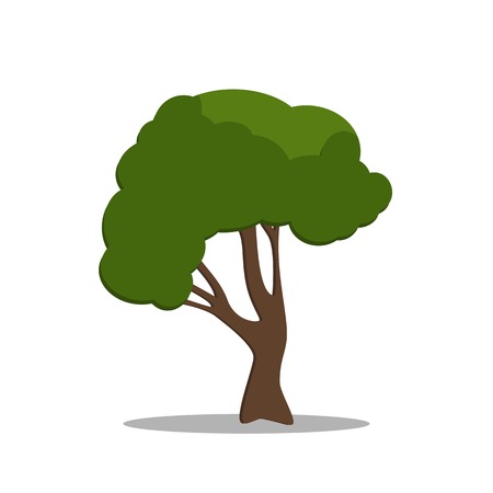 Stylized green tree in cartoon style. Vector isolated on white background.のイラスト素材