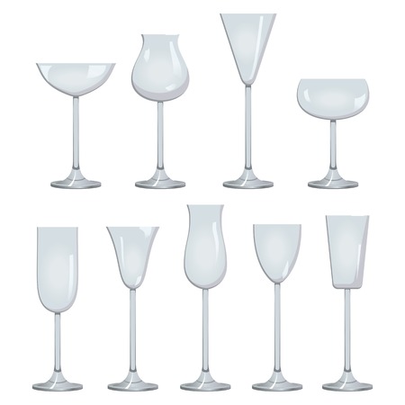 Glasses set for wine. White sparkling and dessert wine collections. Vectorのイラスト素材