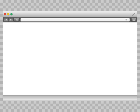 Opened template. Grey website display bar isolated. Navigation button forward, back, home, search, menu. Business concept commerce site. Background interface. Past content Vector abstract illustrationのイラスト素材