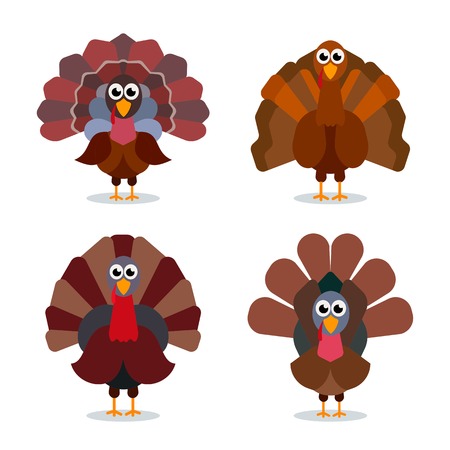 Turkey cartoon collection. Happy Thanksgiving celebration sign. Vector birds illustrationのイラスト素材