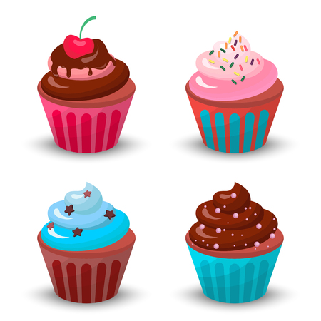 Sweet food chocolate creamy cupcake set isolated vector illustrationのイラスト素材