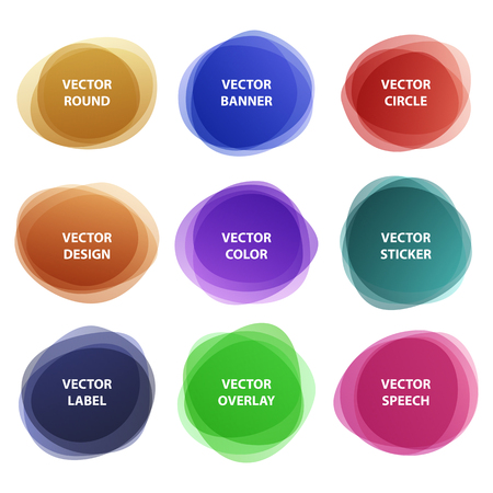 Different colorful round overlay sticker set. Circle speech label icon design element. Vector illustration transparent watercolor layer collection eps10のイラスト素材