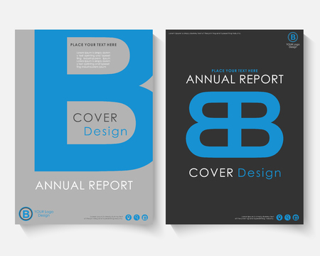 Blue letter annual report cover design template vector. Brochure concept presentation website portfolio. White layout leaflet template. Magazine business advertising set black poster A4 size illustrationのイラスト素材