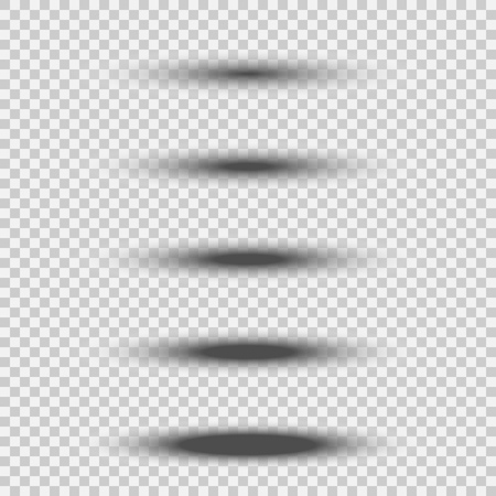Different transparent black oval shadow set with soft edge isolated on white background. Vector divider element illustrationのイラスト素材