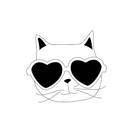 Cartoon cat animal. Line art black silhouette drawing pet. Vector illustration doodle concept kittenのイラスト素材
