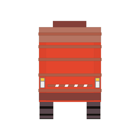Red garbage truck isolated on white background. Back view cartoon rubbish vehicle. Vector automobile illustrationのイラスト素材