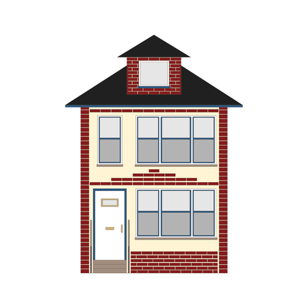 Beautiful detailed linear cityscape collection with townhouses. Small town street with victorian building facades. Template for web, graphic, game and motion design. Vector illustrationのイラスト素材