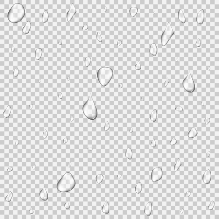 Realistic pure and transparent water drops set with shadow on gray background. Vector illustrationのイラスト素材