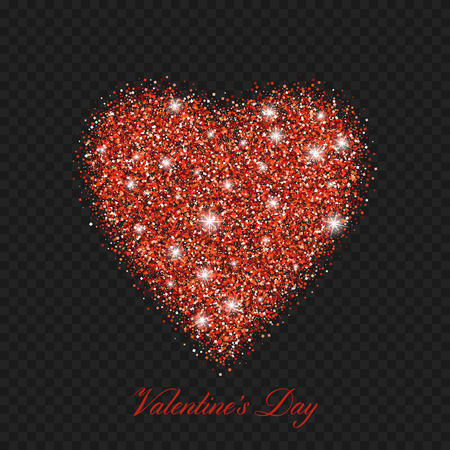 Valentine day red glitter shiny heart. Vector illustration love heart symbol isolated on transparent black backgroundのイラスト素材