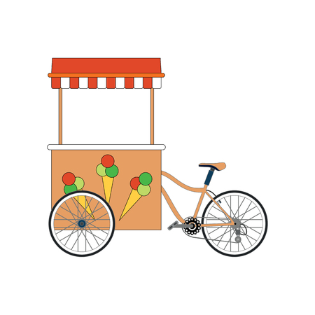 Street food ice cream vendor bicycle icon isolated on a white background. Vector illustrationのイラスト素材