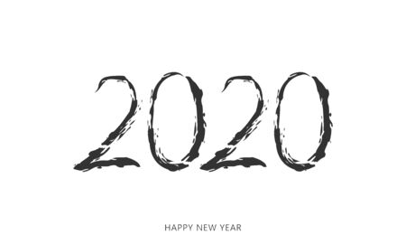 2020 new year hand written lettering golden glitter ink with star and sparkle. Happy New Year template greeting cardのイラスト素材