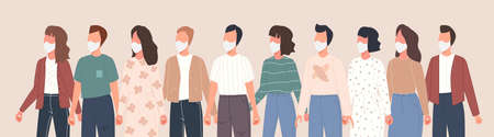 Group of people avatar wearing medical masks to prevent virus disease, world virus pollution. Vector...