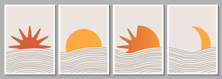 Geometric minimalist abstract hand painted poster for wall decor, print design. Vector illustration linear shapes canvasのイラスト素材