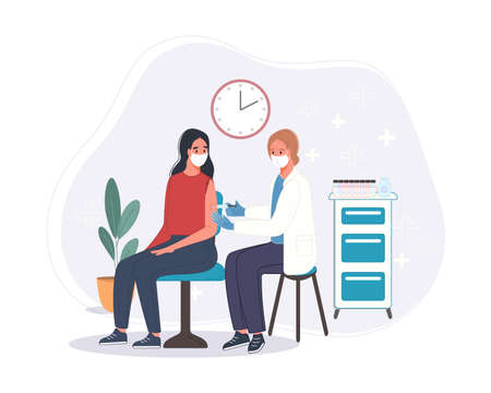 Medical doctor in clinic giving senior man injection virus vaccine. Immunity health vaccination concept in hospital.のイラスト素材