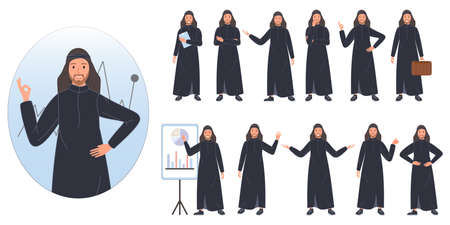 Businessman arab character avatar design set. Vector illustrationのイラスト素材