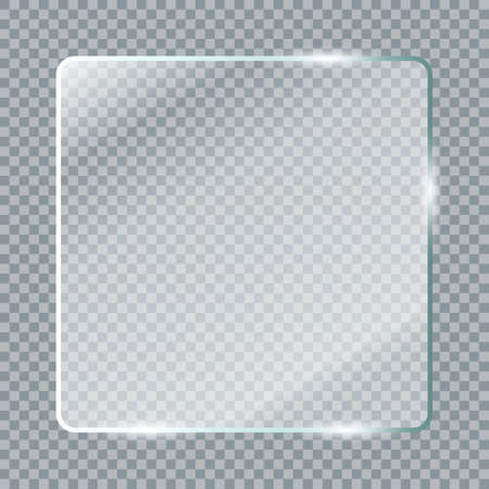 Transparent glass plates. Realistic transparent glass window in rectangle frame. Vector illustrationのイラスト素材