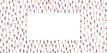 Crowd people pattern set in flat style. Vector illustration men and women isolated on white backgroundのイラスト素材