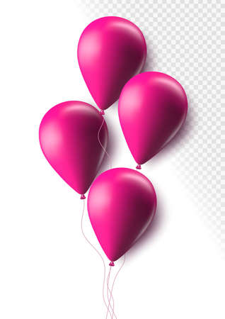 Realistic pink 3d balloons isolated on transparent background. Air balloons for Birthday parties, celebrate anniversary, weddings festive season decorations. Helium vector balloon.のイラスト素材