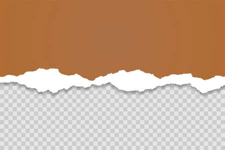 Brown torn paper edge template. Ripped horizontal strips with shadows. Border texture design. Vector illustrationのイラスト素材