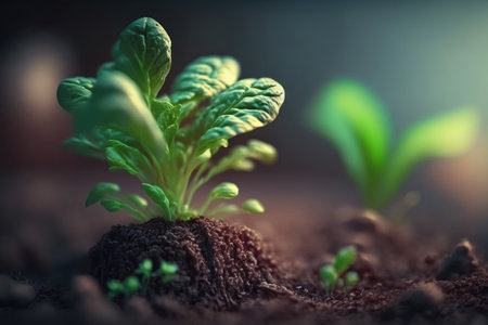 Green seedling illustrating concept of new life and eco-friendly living. Generative AIの素材