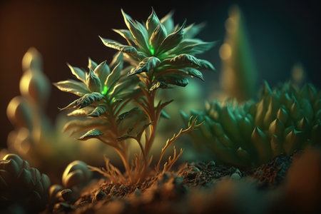Green sprout plant growing in the soil. Nature concept. Generative AIの素材