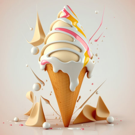 Ice cream in a waffle cone isolated on soft background.の素材