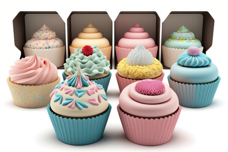 cupcakes set isolated on white backgroundの素材
