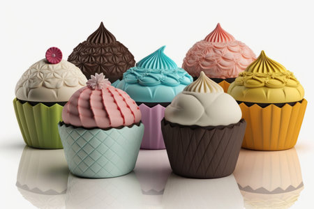 Colorful cupcakes on a white background.の素材