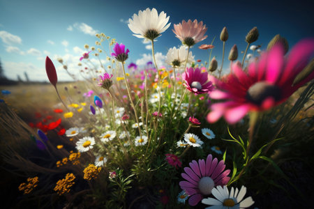 Beautiful summer meadow with wildflowers. Nature background.の素材