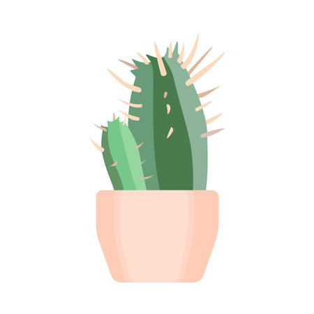 A cactus plant potted against a plain white background.のイラスト素材