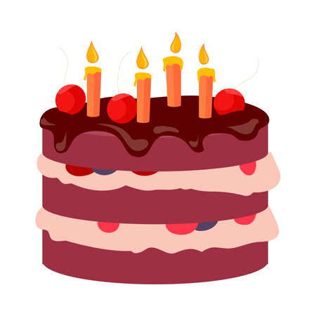 A birthday cake topped with lit candles ready for celebration.のイラスト素材