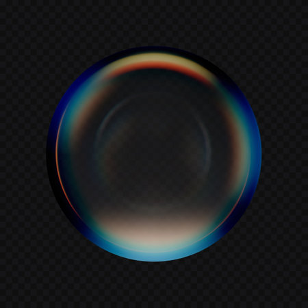 3d clear realistic glass ball vector with vibrant gradient color transparent on isolated dark background. Reflection sphere surface with dispersion light. Holographic circle shape render illustrationのイラスト素材