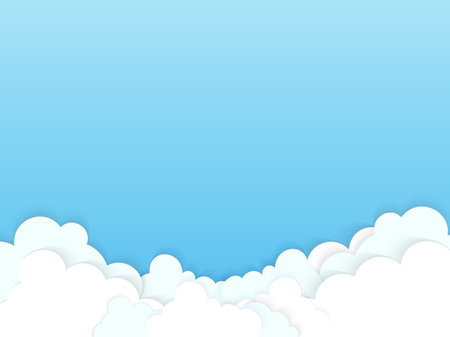 Minimalist design featuring a blue sky and white paper cut clouds, creating a clean and modern background. Ideal for creative projects, web design, or print with space for text.のイラスト素材