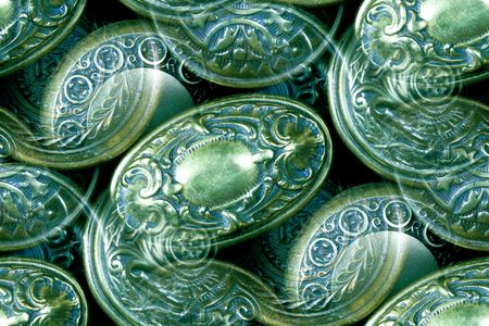 vintage brass door knobs as background abstractの写真素材