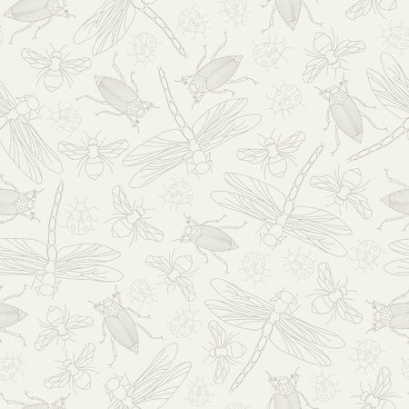 Vector Brown Bugs Insects on Beige Seamless Repeat Patternのイラスト素材