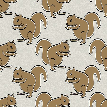 Brown Squirrels on Light Sage Green Background Seamless Repeat Pattern. Background for textiles, cards, manufacturing, wallpapers, print, gift wrap and scrapbooking.のイラスト素材