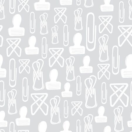 Vector White Clips on Gray Background Seamless Repeat Pattern. Background for textiles, cards, manufacturing, wallpapers, print, gift wrap and scrapbooking.のイラスト素材