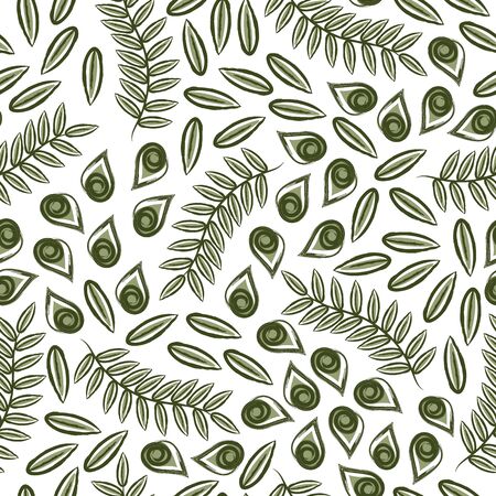 Vector Abstract Green Leaves on White Background Seamless Repeat Pattern. Background for textiles, cards, manufacturing, wallpapers, print, gift wrap and scrapbooking.のイラスト素材