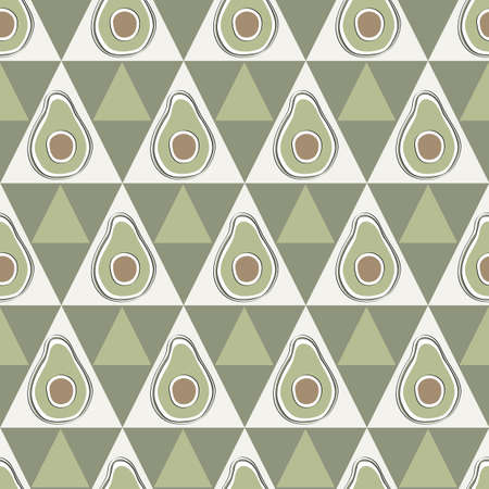 Vector Vegetables Avacados on White and Green Triangles Seamless Repeat Pattern. Background for textiles, cards, manufacturing, wallpapers, print, gift wrap and scrapbooking.のイラスト素材