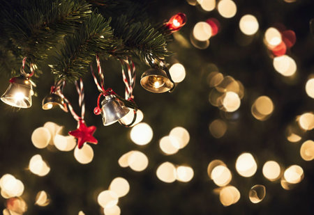Christmas tree decoration with lights bokeh background. Christmas background.の写真素材