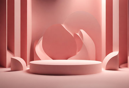 3d render abstract minimal geometric forms. Pink podium for your design.の素材