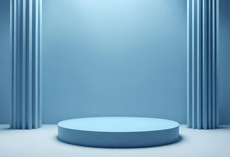 Blue podium on blue background, 3d render, square pedestalの素材